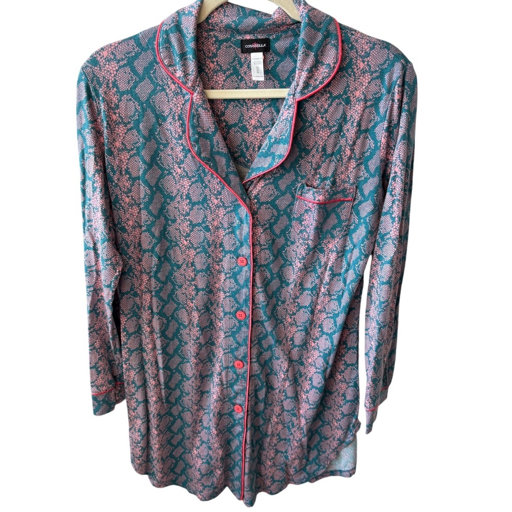 Cosabella Pajama Nightgown Teal Pink Snake Print Loungewear Sleepwear Medium‎